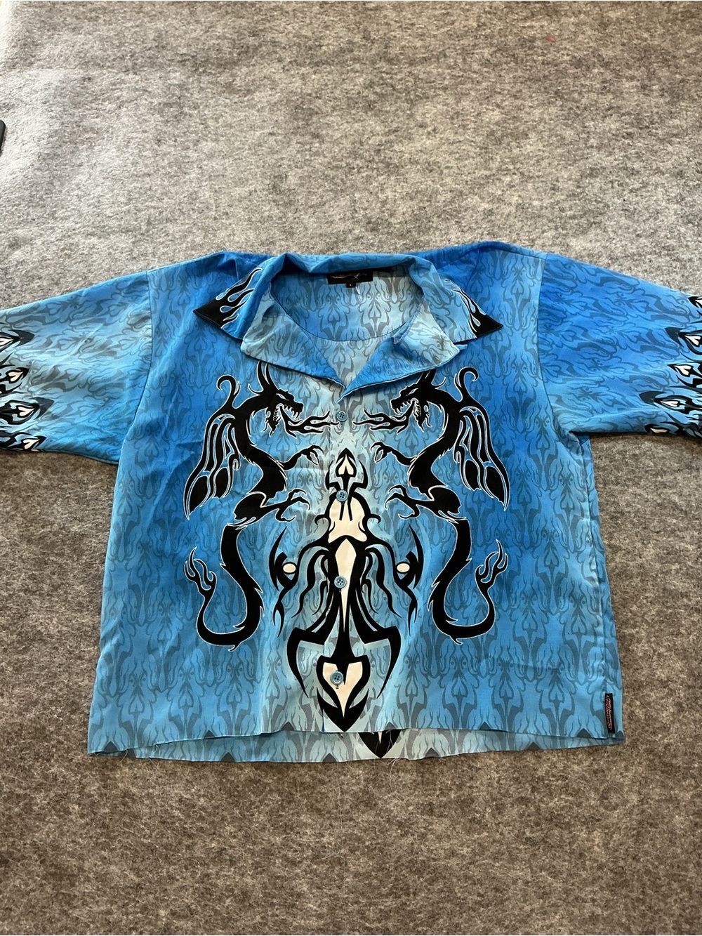 Sapphire Lounge Blue Dragon Graphic Camp Collar Shirt Size L